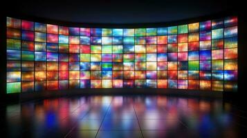 Digital Medien Mauer von Bildschirme ein filmisch Konzept foto