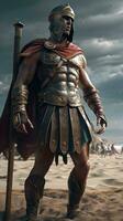 mächtig Spartaner auf das Strand männlich Krieger mit beeindruckend Körperbau foto