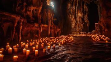 beleuchtet Höhle mit geschmolzen Kerzen und beschwingt Farben foto