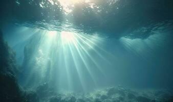 ätherisch unter Wasser Sonne Strahlen Schleifen wie verträumt Hintergrund foto