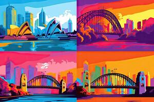 beschwingt Sydney im Pop Kunst Stil perfekt zum Plakate und Netz generativ ai foto