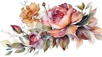 botanisch Aquarell Illustration von Blumen und Blätter zum Hochzeit oder Gruß Karte foto