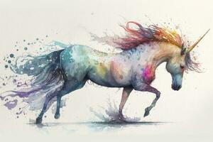 wunderlich Aquarell Einhorn mit spielerisch Farben foto