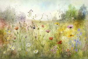 beschwingt Aquarell Wiese von Wildblumen foto