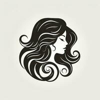 elegant Frau mit wellig Haar im minimalistisch Design foto