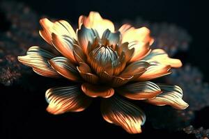 golden Blume auf schwarz 3d Hintergrund generativ ai foto