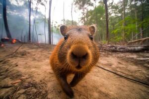 Flucht von das Flammen Capybara fliehen Wald Feuer foto