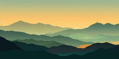 Goldrute Himmel beim Dämmerung ein neogeo minimalistisch Berg Landschaft ai generiert foto
