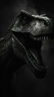 Allosaurus im monochromatisch Palette heftig Blick Piercing durch Dunkelheit ai generiert foto