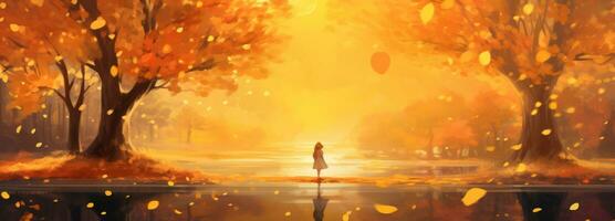 golden Herbst Hintergrund mit Bokeh Panorama ai generiert foto