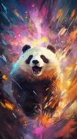 beschwingt und energisch Panda Katze im Aktion ai generiert foto