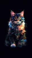 glitchy Katze auf dunkel Hintergrund generativ ai foto
