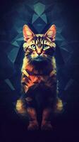 niedrig poly Katze auf dunkel Hintergrund generativ ai foto
