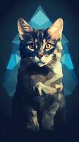 niedrig poly Katze auf dunkel Hintergrund generativ ai foto
