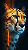 abstrakt Gepard auf dunkel Hintergrund generativ ai foto
