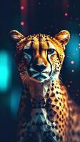glitched Gepard auf dunkel Hintergrund generativ ai foto