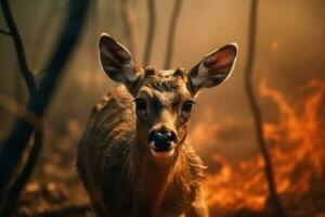 Hirsch entkommen Wald Feuer Nahansicht foto