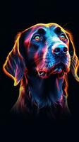 Neon- Hund auf dunkel Hintergrund generativ ai foto