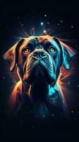 Neon- Hund auf dunkel Hintergrund generativ ai foto