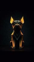 Origami Hund auf dunkel geometrisch Hintergrund generativ ai foto