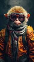 nervös Tarsier Straße Stil inspiriert Poster Astronaut tragen modisch städtisch Outfit ai generiert foto