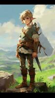 Epos dynamisch animiert voll Körper Charakter Porträt Legende von Zelda Atem von das wild ai generiert foto
