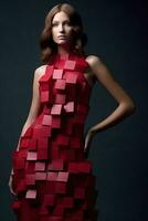 stilvoll kubisch rot Kleid zum Mode Design ai generiert foto