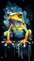 Aquarell Frosch auf dunkel Hintergrund generativ ai foto