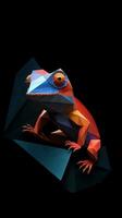 geometrisch Origami Gecko auf dunkel Hintergrund generativ ai foto