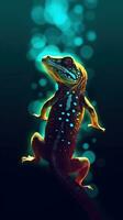 Silhouette von ein Gecko auf dunkel Hintergrund generativ ai foto