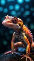 realistisch Gecko auf dunkel Hintergrund generativ ai foto