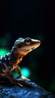 Silhouette von ein Gecko auf dunkel Hintergrund generativ ai foto