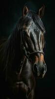 majestätisch Pferd im Grungeon Stil auf dunkel Hintergrund ai generiert foto