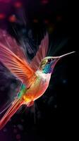 abstrakt Kolibri auf dunkel Hintergrund generativ ai foto