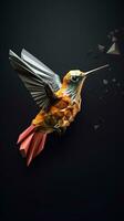 Origami Kolibri auf dunkel geometrisch Hintergrund generativ ai foto