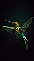 Origami Kolibri auf dunkel Hintergrund ai generiert foto