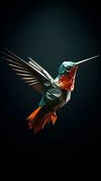 Origami Kolibri auf dunkel Hintergrund ai generiert foto