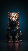 Origami Jaguar auf dunkel Hintergrund generativ ai foto