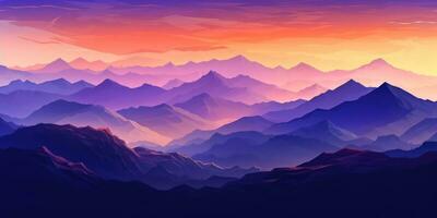 feurig Orange und tief violett minimalistisch Landschaft Berg Hintergrund ai generiert foto