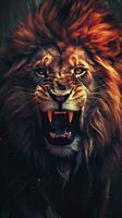 majestätisch Löwe im das Grungeon Stil auf ein dunkel Hintergrund ai generiert foto