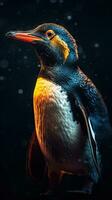 doppelt Exposition Pinguin auf dunkel Hintergrund ai generiert foto