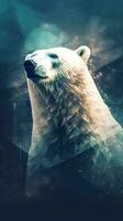 doppelt Exposition von ein Polar- Bär auf dunkel Hintergrund generativ ai foto