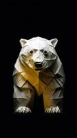 Origami Polar- Bär auf dunkel Hintergrund generativ ai foto
