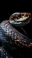 Serpentin funkelt auf dunkel Hintergrund generativ ai foto