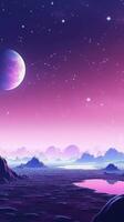 süß Hintergrund von Himmel Planeten und Sterne im Licht violett eben chromatisch Stil ai generiert foto