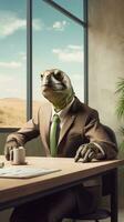 Geschäft Kleidung Schildkröte im ein Wüstenthema Büro ai generiert foto
