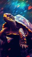 abstrakt Schildkröte auf dunkel Hintergrund generativ ai foto