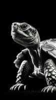 schwarz und Weiß Schildkröte auf dunkel Hintergrund ai generiert foto
