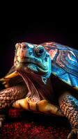 dunkel Hintergrund Schildkröte im Bokeh Stil ai generiert foto