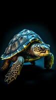 Silhouette Schildkröte auf dunkel Hintergrund generativ ai foto